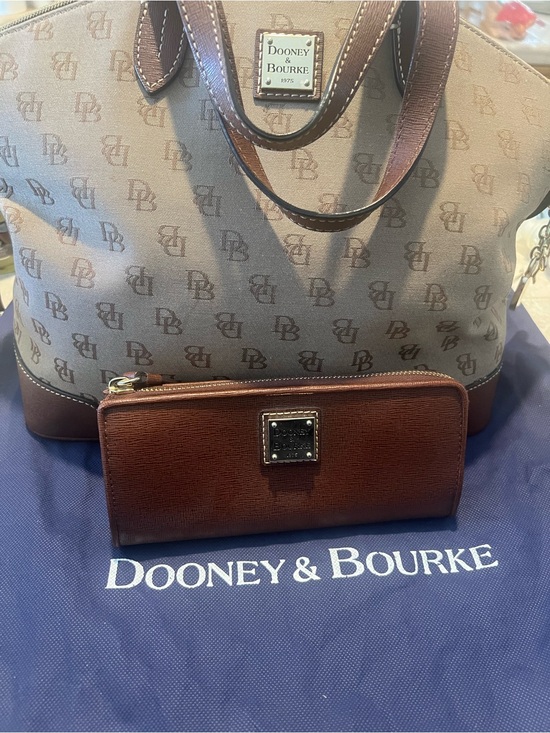 Dooney & Bourke Handbags - Dooney & Bourke Tan Monogram Satchel with Brown Zip Wallet